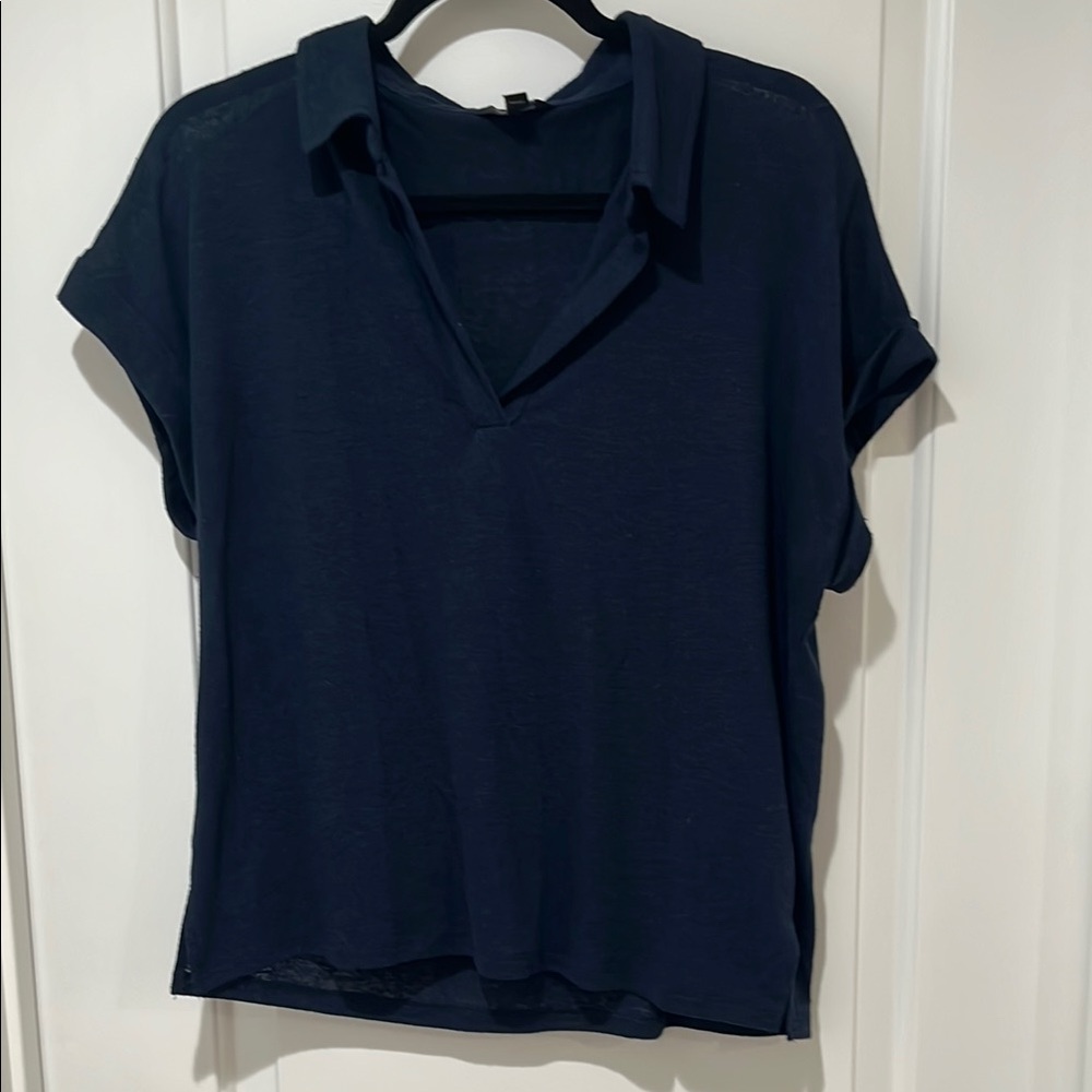 Banana Republic Linen Blend Navy Blue Collared Shirt